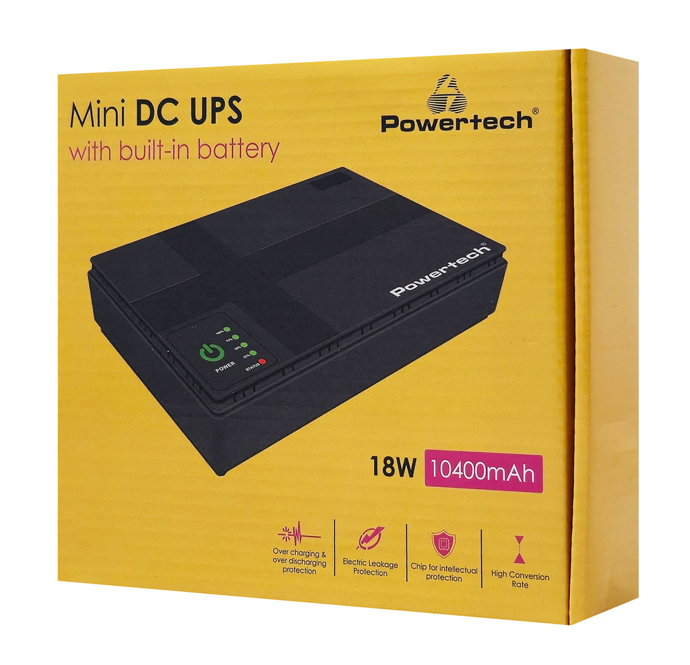 POWERTECH mini DC UPS PT-1434, 18W, 10400mAh, 3x DC, USB/LAN/POE, μαύρο - Image 4