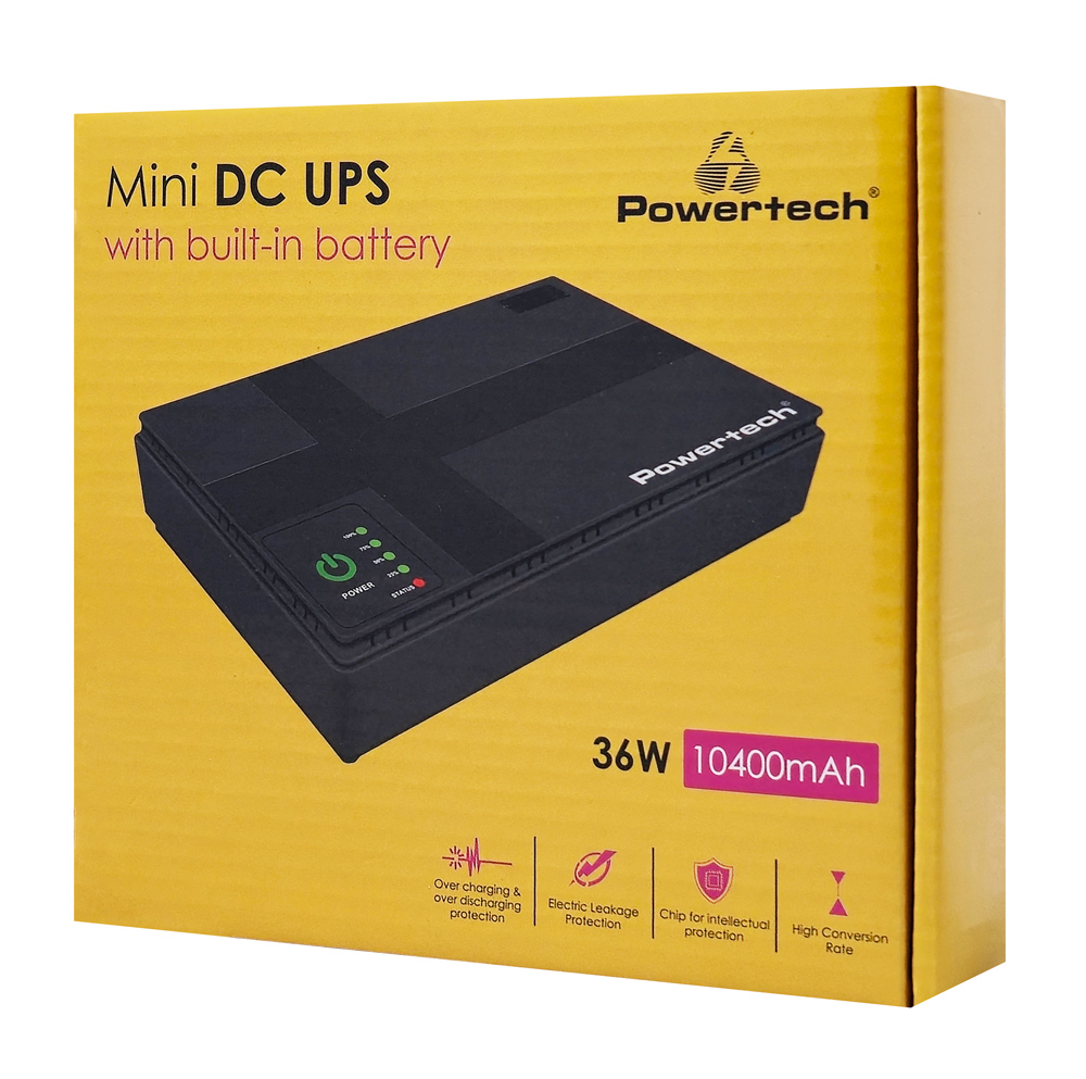 POWERTECH mini DC UPS PT-1435, 36W, 10400mAh, 3x DC, USB/LAN/POE, μαύρο - Image 4
