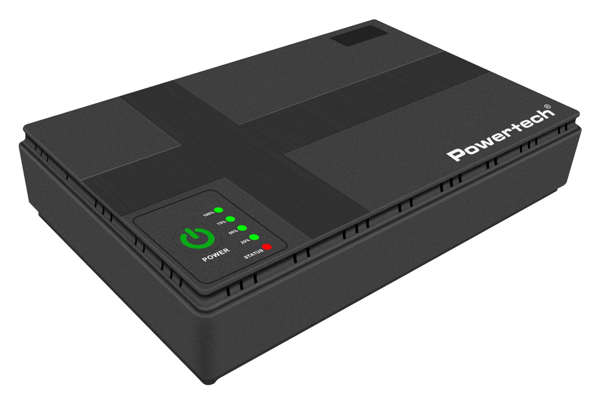POWERTECH mini DC UPS PT-1435, 36W, 10400mAh, 3x DC, USB/LAN/POE, μαύρο