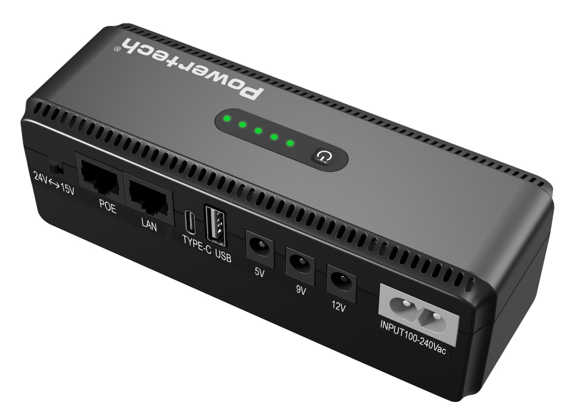 POWERTECH mini DC UPS PT-1436, 18W, 8800mAh, 3x DC, USB/USB-C/LAN/POE, μαύρο - Image 3