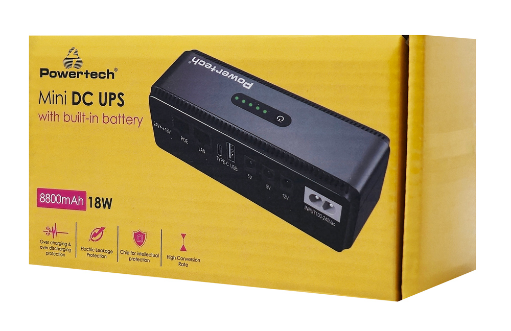 POWERTECH mini DC UPS PT-1436, 18W, 8800mAh, 3x DC, USB/USB-C/LAN/POE, μαύρο - Image 4