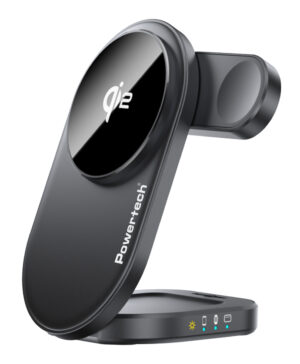 POWERTECH ασύρματος φορτιστής PT-1491, 3 σε 1, Qi2, 15W, μαύρος