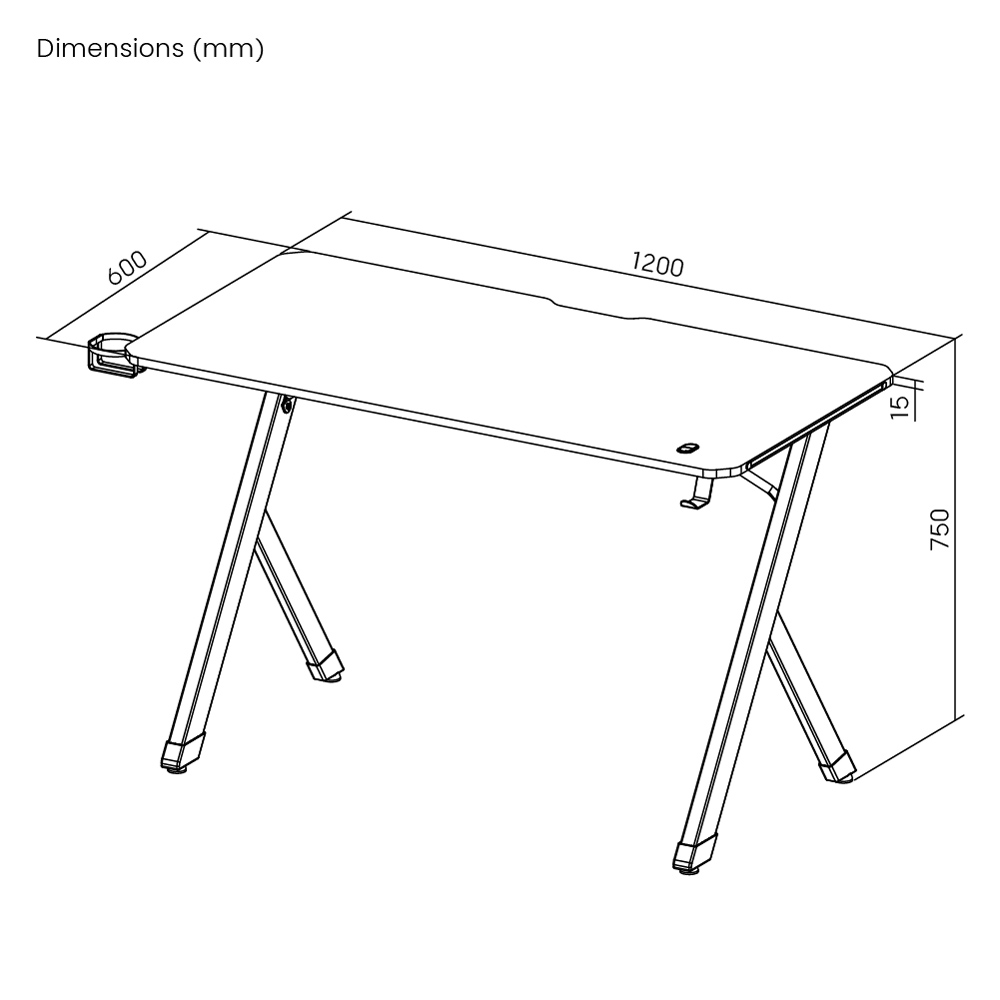POWERTECH gaming γραφείο PT-1498 με RGB φωτισμό, 120x60x75cm, μαύρο - Image 10