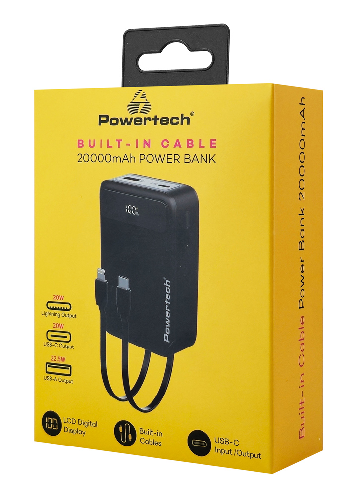 POWERTECH power bank PT-1504 με καλώδια & οθόνη, 20000mah, 22.5W, μαύρο - Image 4