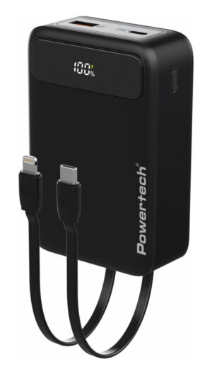 POWERTECH power bank PT-1504 με καλώδια & οθόνη, 20000mah, 22.5W, μαύρο