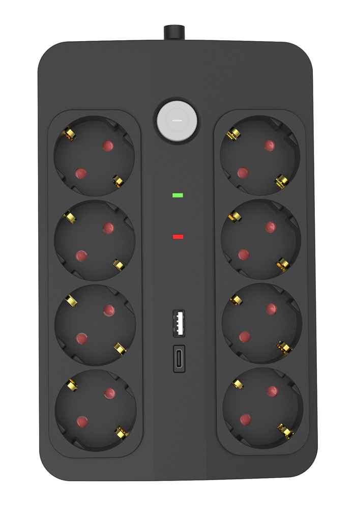 POWERTECH πολύπριζο ασφαλείας PT-1535, 8 θέσεων, με USB & USB-C θύρες, 16A, 1.5m, μαύρο - Image 3