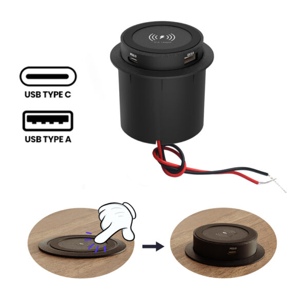 POWERTECH ασύρματος φορτιστής PTL-025 με USB & USB-C θύρες, 15W/30W, μαύρος - Image 5