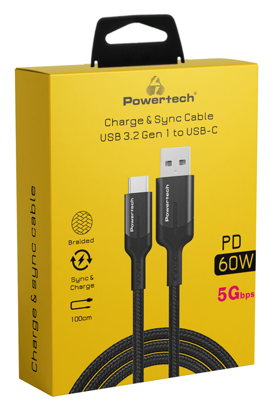 POWERTECH καλώδιο USB σε USB-C PTR-0134 PD 60W, 5Gbps, copper, 1m, μαύρο - Image 2