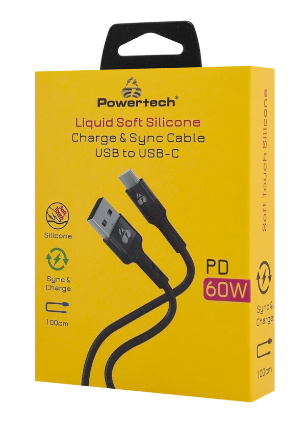 POWERTECH καλώδιο USB-C σε USB PTR-0161, σιλικόνης, 60W, 480Mbps, 1m, μαύρο - Image 2