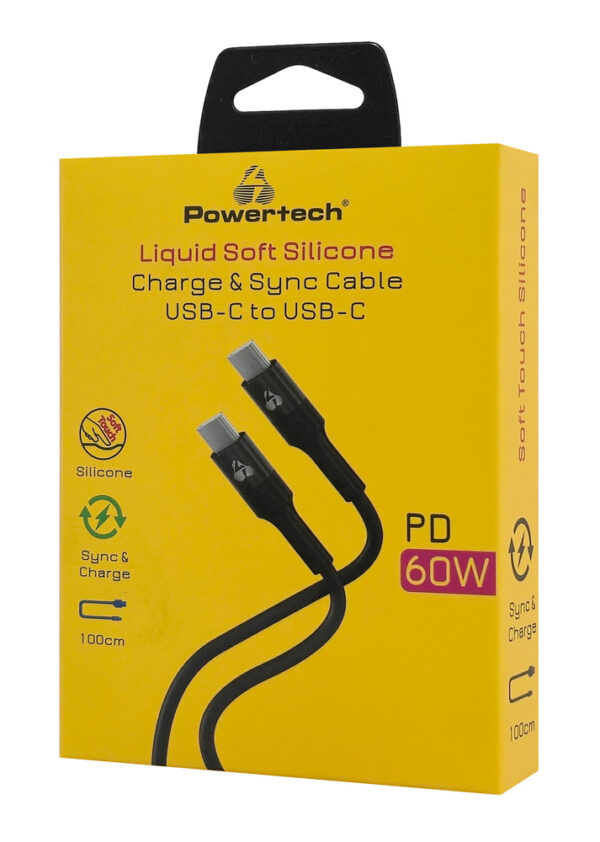 POWERTECH καλώδιο USB-C PTR-0163, σιλικόνης, 60W, 480Mbps, 1m, μαύρο - Image 2