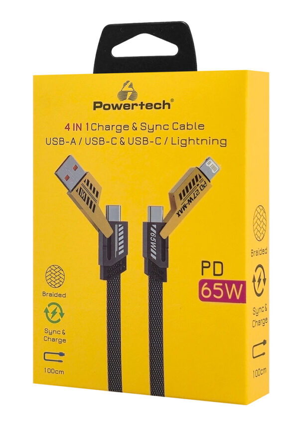 POWERTECH καλώδιο USB-C/USB σε USB-C/Lightning PTR-0164, 65W, 480Mbps, 1m, μαύρο - Image 5