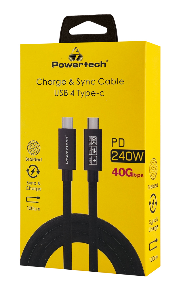 POWERTECH καλώδιο USB-C PTR-0165, USB4, 240W, 40Gbps, 8K/60Hz, 1m, μαύρο - Image 2