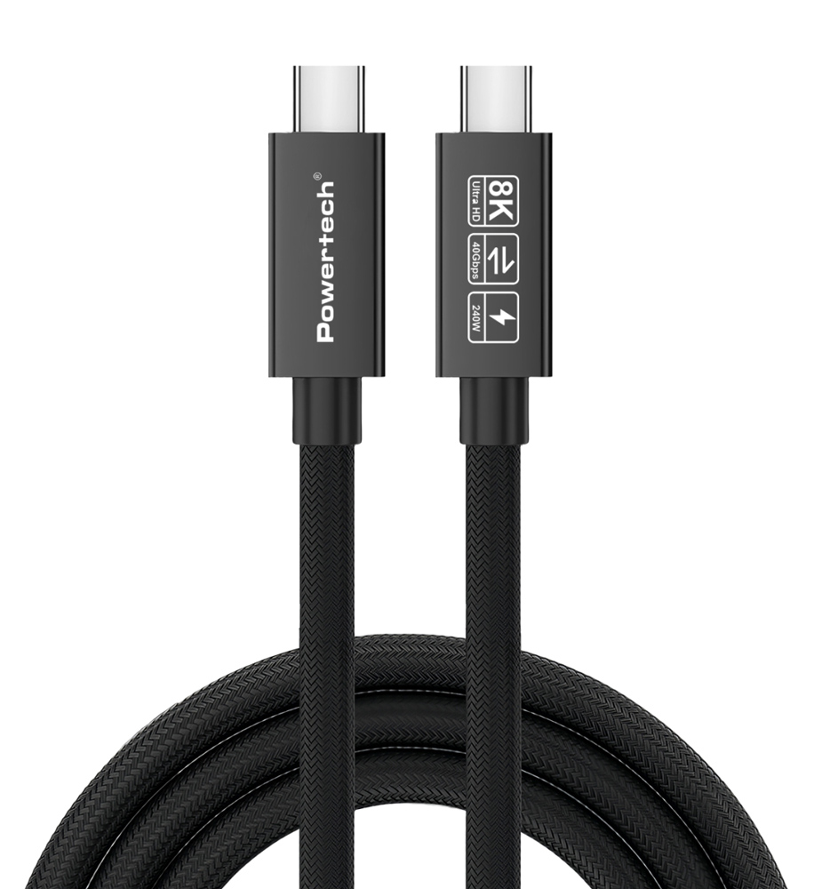 POWERTECH καλώδιο USB-C PTR-0165, USB4, 240W, 40Gbps, 8K/60Hz, 1m, μαύρο