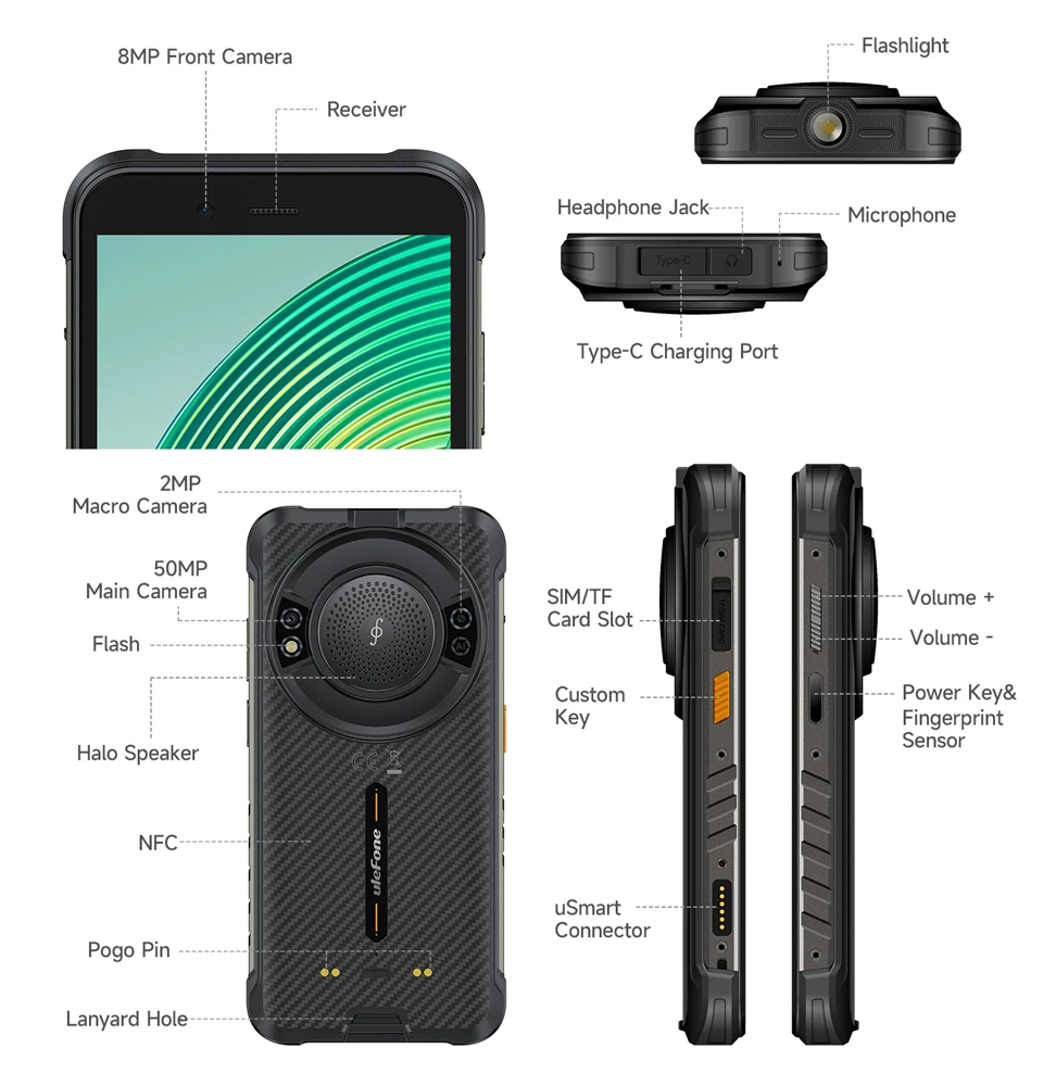 ULEFONE smartphone RugKing με ηχείο 3.5W, 5.99", 8/256GB, 9600mAh, IP68/IP69K, μαύρο - Image 9