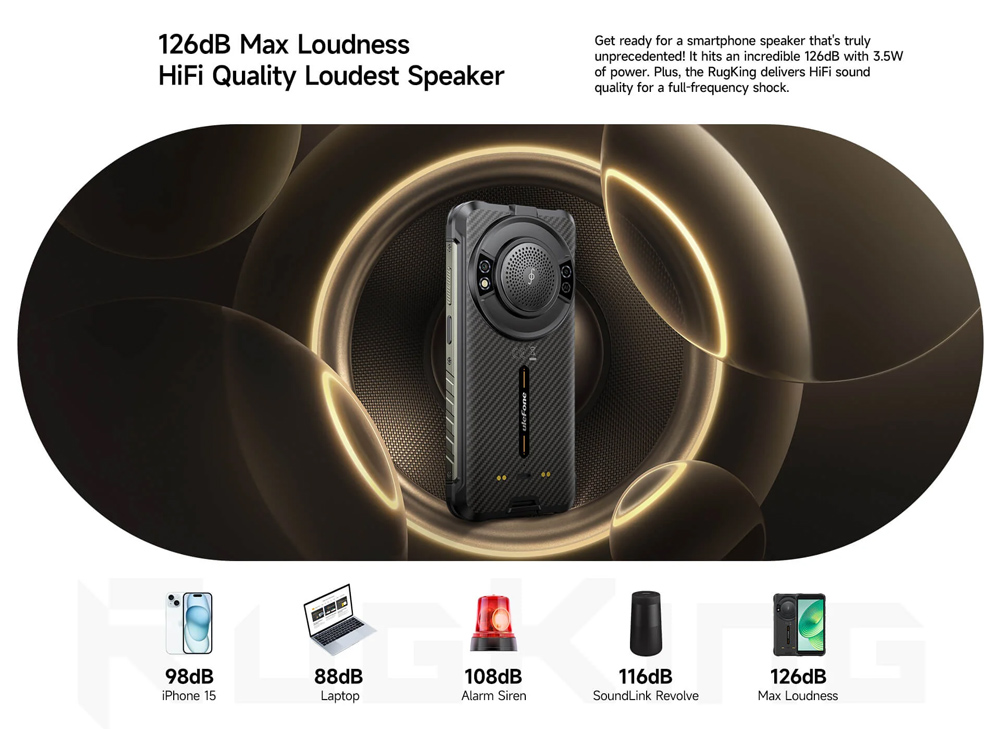 ULEFONE smartphone RugKing με ηχείο 3.5W, 5.99", 8/256GB, 9600mAh, IP68/IP69K, μαύρο - Image 12