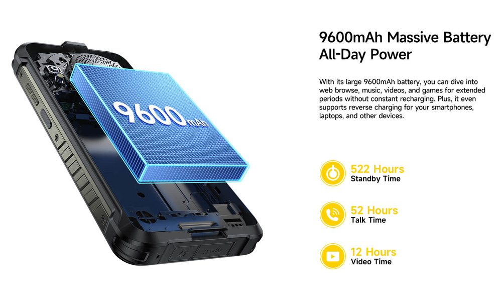 ULEFONE smartphone RugKing με ηχείο 3.5W, 5.99", 8/256GB, 9600mAh, IP68/IP69K, μαύρο - Image 18