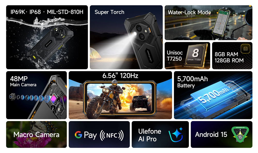 ULEFONE smartphone RugKing 3 Pro, 6.56", 8/128GB, 5700mAh, IP68/IP69K, μαύρο - Image 9