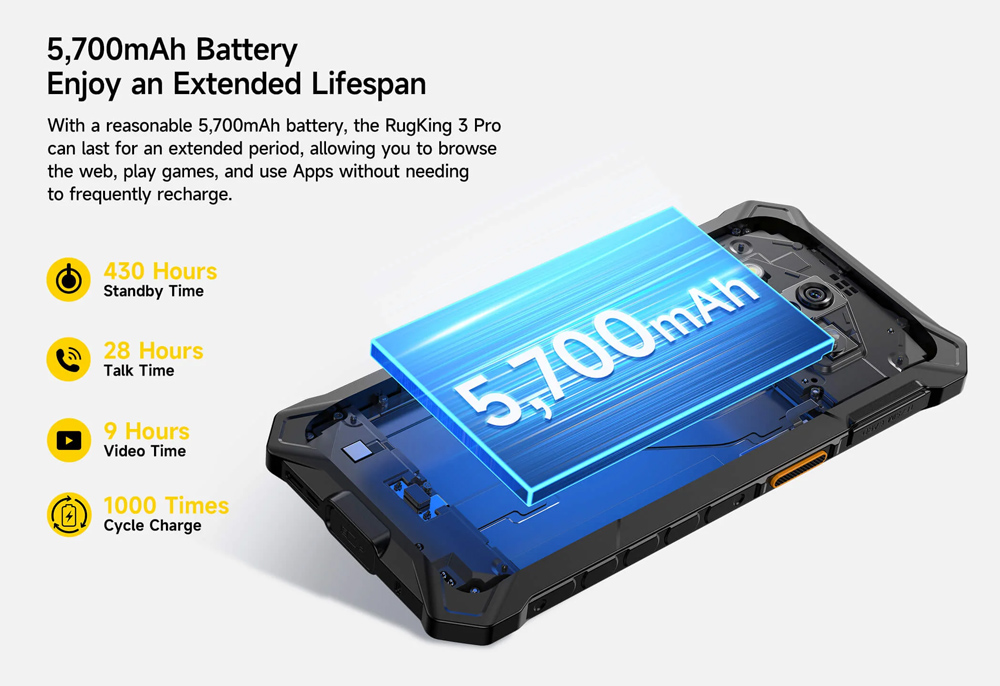 ULEFONE smartphone RugKing 3 Pro, 6.56", 8/128GB, 5700mAh, IP68/IP69K, μαύρο - Image 16