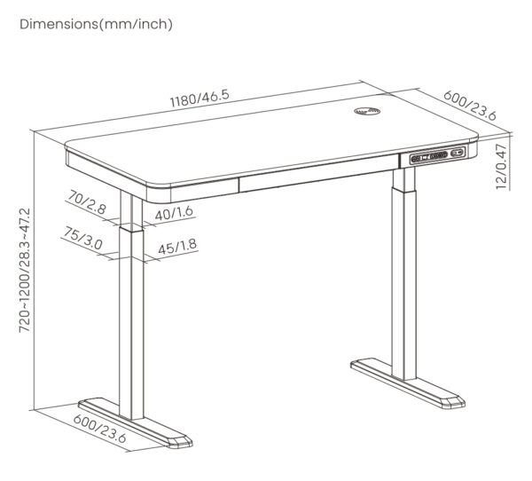 BRATECK ηλεκτρικό γραφείο S08-22DSWW με συρτάρι, 118x60x72~120cm, λευκό - Image 7