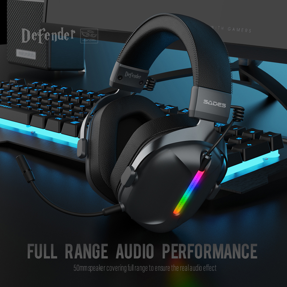 SADES gaming headset Defender, ασύρματα & ενσύρματα, 50mm, 1050mAh, RGB, multi-platform, μαύρο - Image 5