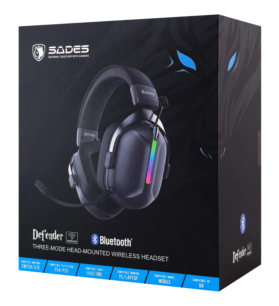 SADES gaming headset Defender, ασύρματα & ενσύρματα, 50mm, 1050mAh, RGB, multi-platform, μαύρο - Image 6