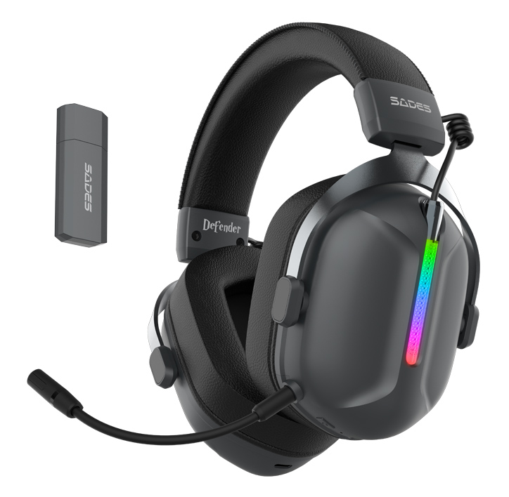 SADES gaming headset Defender, ασύρματα & ενσύρματα, 50mm, 1050mAh, RGB, multi-platform, μαύρο