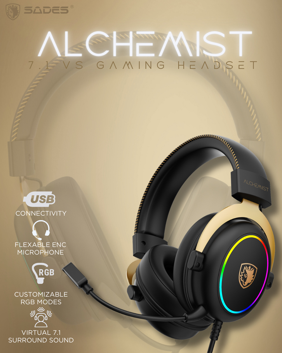 SADES gaming headset Alchemist, USB σύνδεση, 50mm, V7.1 surround, ENC, RGB, multi-platform, μαύρο - Image 6