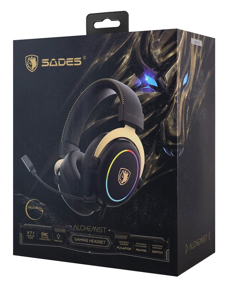 SADES gaming headset Alchemist, USB σύνδεση, 50mm, V7.1 surround, ENC, RGB, multi-platform, μαύρο - Image 9