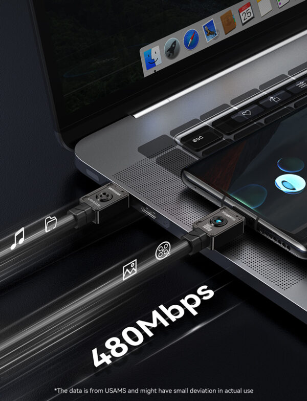 USAMS καλώδιο USB-C σε USB-C US-SJ684, 100W, 480Mbps, 1.2m, μαύρο - Image 3