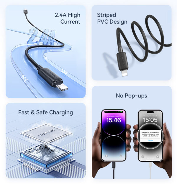 USAMS καλώδιο Lightning σε USB US-SJ689, 12W, 480Mbps, 1m, μαύρο - Image 2