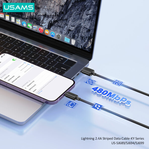 USAMS καλώδιο Lightning σε USB US-SJ689, 12W, 480Mbps, 1m, λευκό - Image 3