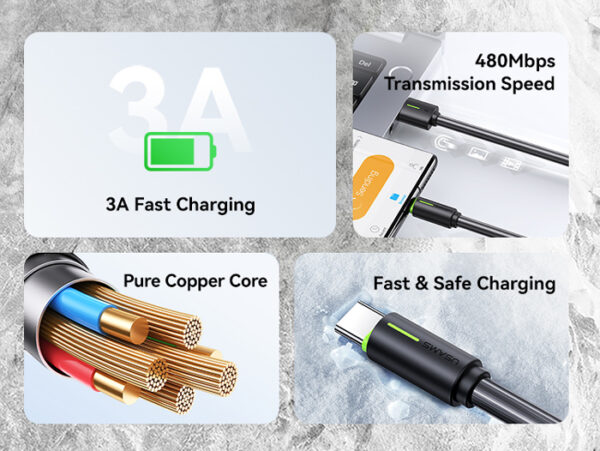 USAMS καλώδιο USB-C σε USB US-SJ732, 18W, 480Mbps, 1m, μαύρο - Image 2