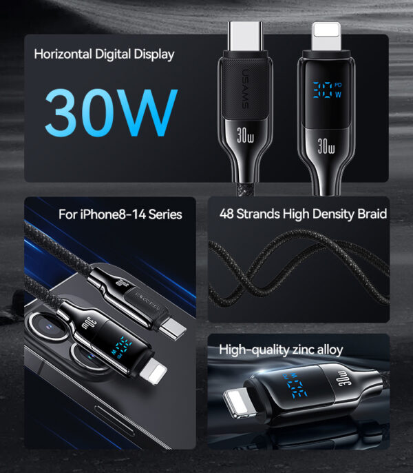 USAMS καλώδιο Lightning σε USB-C SJ741, 30W, 480Mbps, 1.2m, λευκό - Image 2