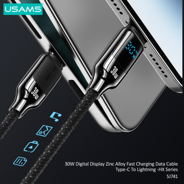 USAMS καλώδιο Lightning σε USB-C SJ741, 30W, 480Mbps, 1.2m, λευκό - Image 3