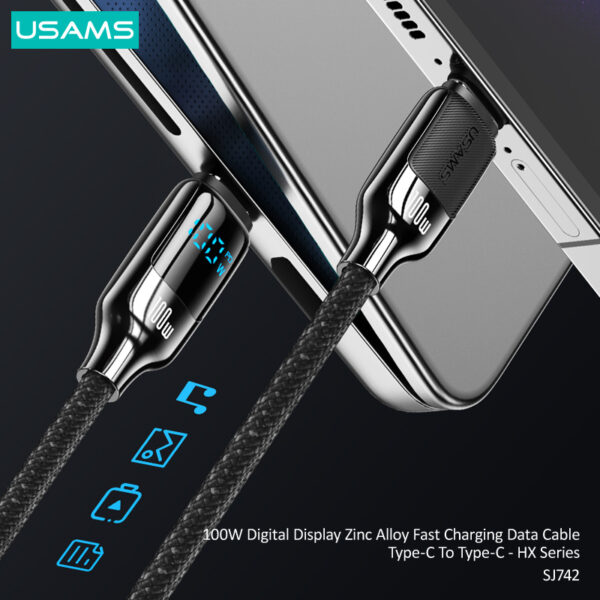 USAMS καλώδιο USB-C SJ742, 100W, 480Mbps, 1.2m, μαύρο - Image 3