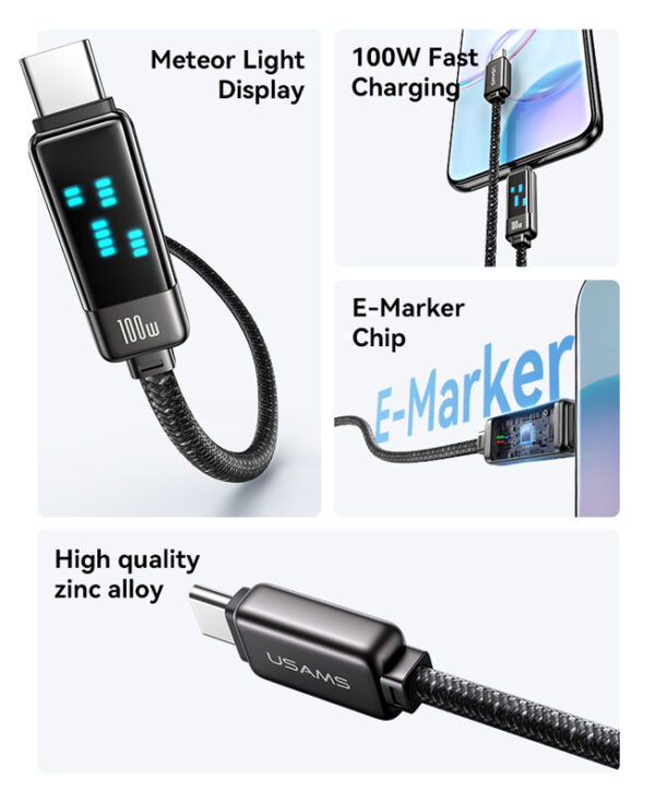 USAMS καλώδιο USB-C SJ744, 100W, 480Mbps, 1.2m, λευκό - Image 2