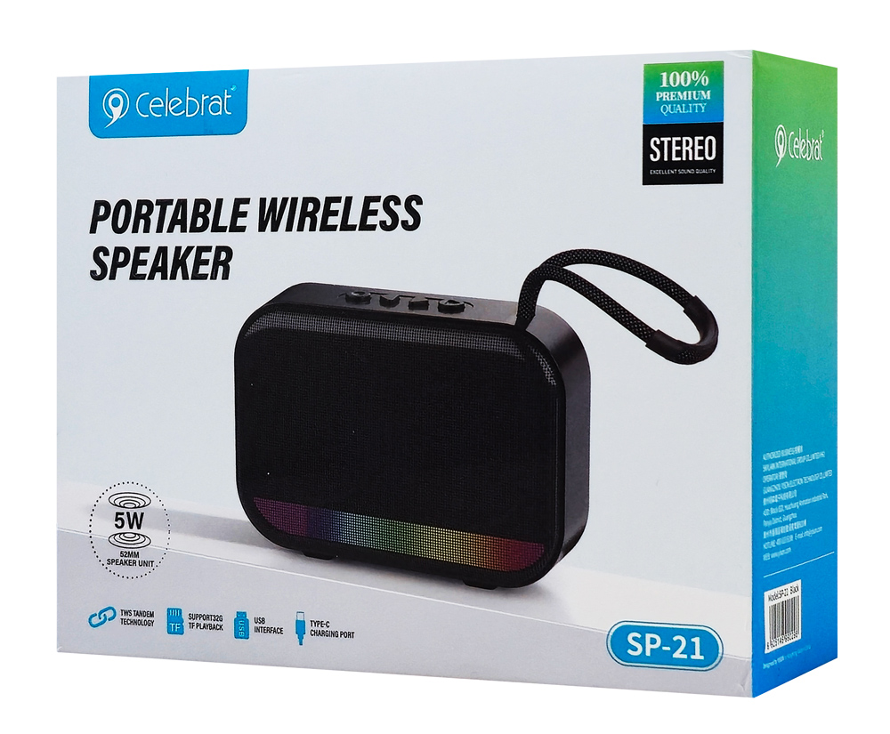 CELEBRAT φορητό ηχείο SP-21, 5W, Bluetooth, 1200mAh, μαύρο - Image 5