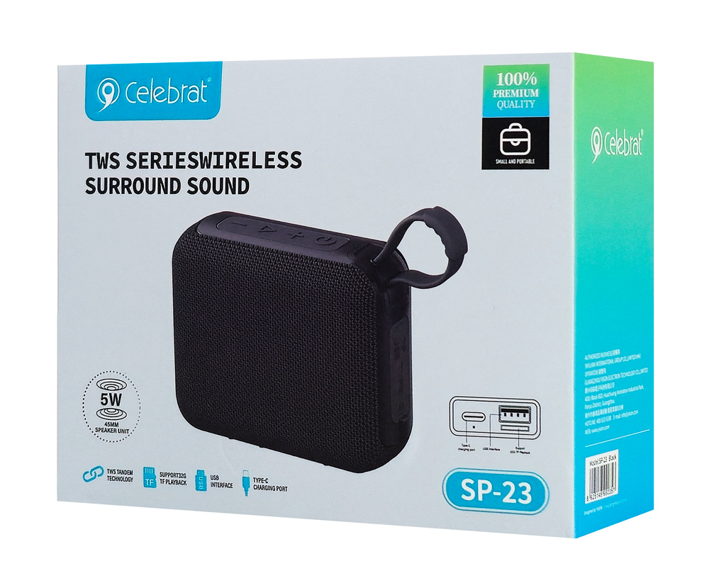 CELEBRAT φορητό ηχείο SP-23, 5W, Bluetooth, 1200mAh, μαύρο - Image 7