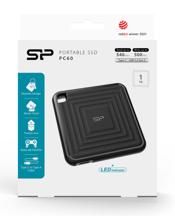 SILICON POWER εξωτερικός SSD PC60, 1TB, USB 3.2, 540-500MB/s, μαύρος - Image 6