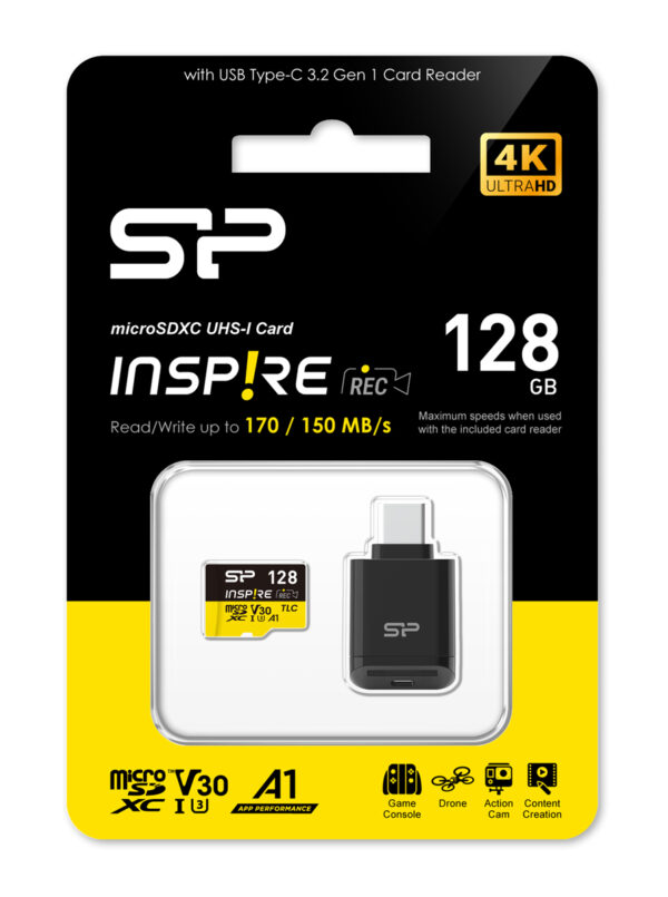 SILICON POWER κάρτα μνήμης microSDXC Inspire με card reader, 128GB, UHS-I U3 A1 V30 - Image 2