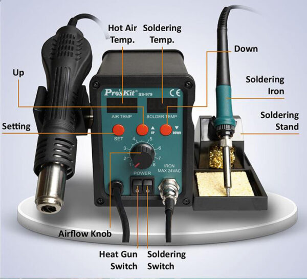 PROSKIT σταθμός συγκόλλησης SS-979B, κολλητήρι/air gun, 760W, 200-480 °C - Image 3