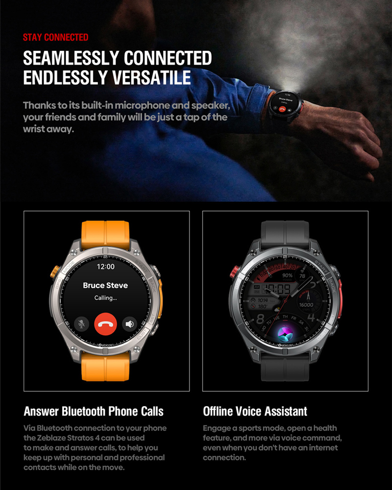 ZEBLAZE smartwatch Stratos 4 με φακό, heart rate, 1.43" AMOLED, GPS, 5 ΑΤΜ, MIL-STD-810H, μαύρο - Image 7