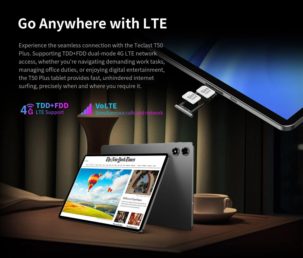 TECLAST tablet T50 Plus 2025, 11", 8/256GB, 4G, Android 15, 8000mAh, γκρι - Image 4