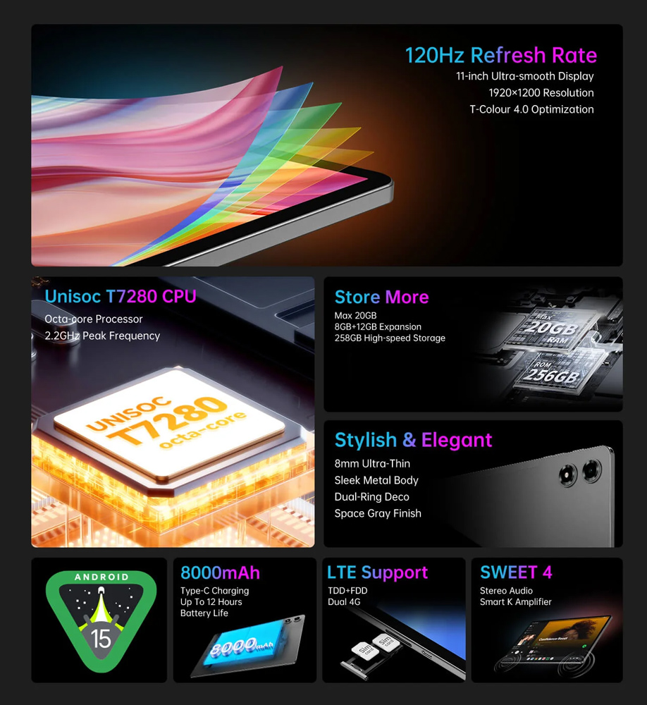 TECLAST tablet T50 Plus 2025, 11", 8/256GB, 4G, Android 15, 8000mAh, γκρι - Image 11