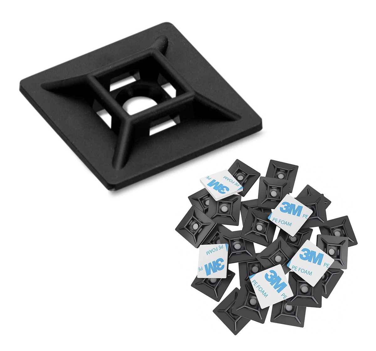 POWERTECH βάσεις δεματικών καλωδίων TIES-081, 3M αυτοκόλλητο, 2.82x2.82cm, μαύρο, 50τμχ
