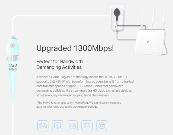 TP-LINK powerline TL-PA8030P kit passthrough, AV1300 3x Gigabit, Ver 3.0 - Image 2