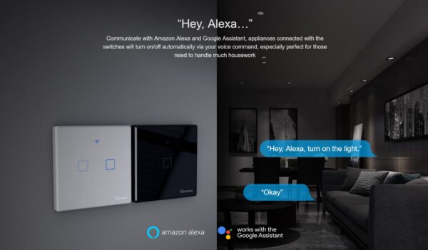 SONOFF smart διακόπτης ΤΧ-T2EU2C, αφής, Wi-Fi, διπλός, λευκός - Image 5