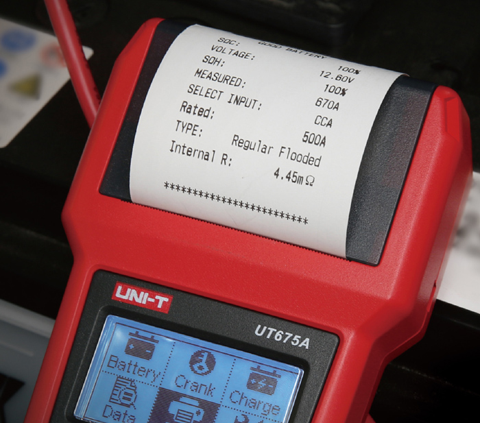 UNI-T tester μπαταρίας αυτοκινήτων UT675A με κροκοδειλάκια & εκτυπωτή - Image 7