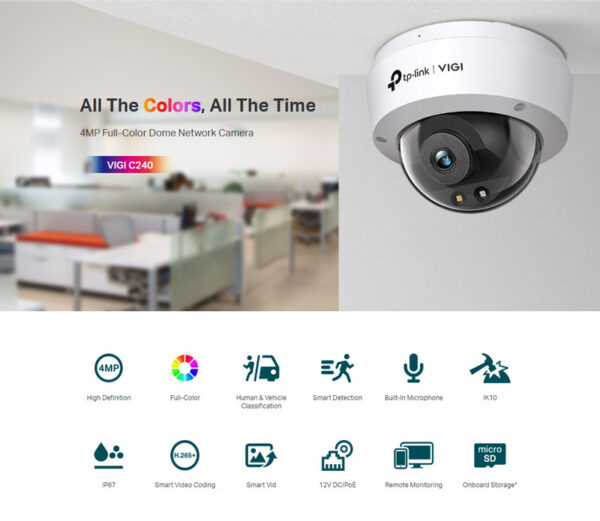 TP-LINK IP κάμερα VIGI C240, 4mm, 4MP, PoE, SD, IP67/IK10, V.1.0 - Image 2