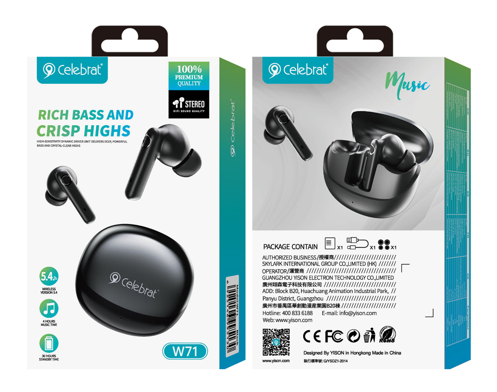 CELEBRAT earphones με θήκη φόρτισης W71, True Wireless, 10mm, 30/200mAh, μαύρα - Image 4